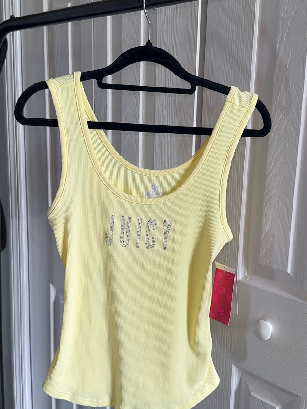 Juicy Couture Pale Yellow Ribbed Tank with Crystal Logo
